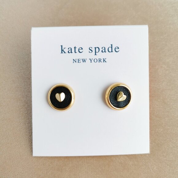 Kate Spade Jewelry - $58 kate spade Heartful Gold Stud Earrings Black New